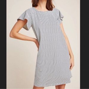 Anthropologie t.la white and black striped flutter sleeve cotton dress